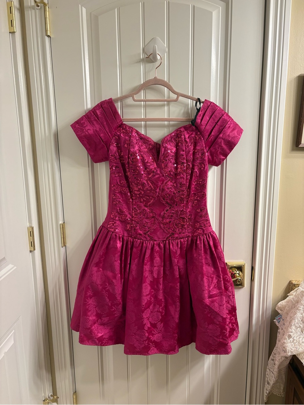 Scott McClintock Fuchsia Off-Shoulder Floral Jacquard Midi Dress